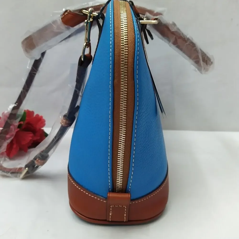 Dooney & Bourke Blue Pebbled Leather Double Handles Zipper Satchel Bag - NWT
